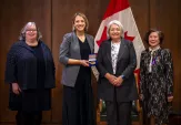 Pictured receiving the award are Janet Reid (Curator, Markham Museum), Rebekah Mitchell (Curator, YRDSB Museum & Archives), Her Excellency the Right Honourable Mary Simon (Governor General of Canada), and Nancy Siew (Founder, Tribute to Early Chinese Immigrants) at the official award ceremony in Winnipeg, Manitoba in November.