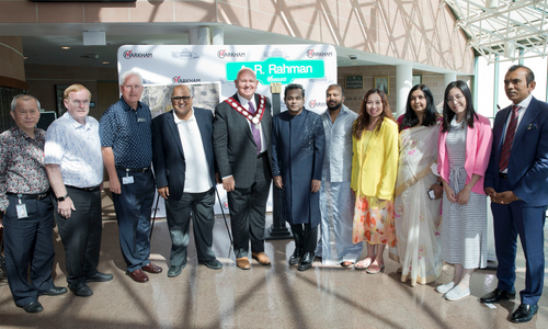 Mayor Frank Scarpitti and Members of Council with A.R. Rahman at Markham Civic Centre.